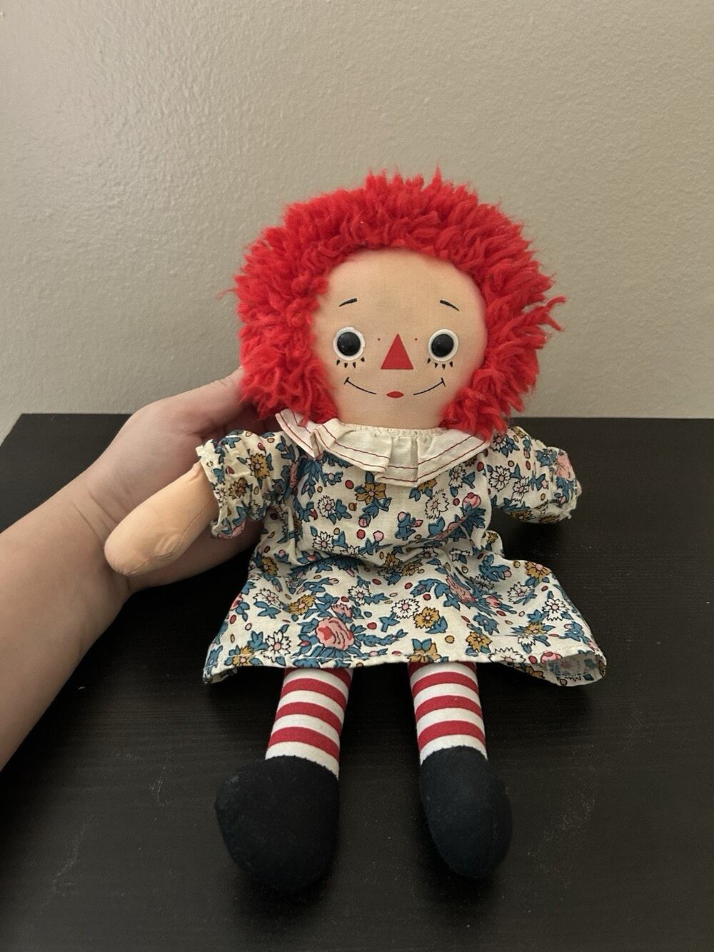 Vintage Knickerbocker Raggedy Ann Doll 1978-1982 Plush Red Hair Floral Dress 12"